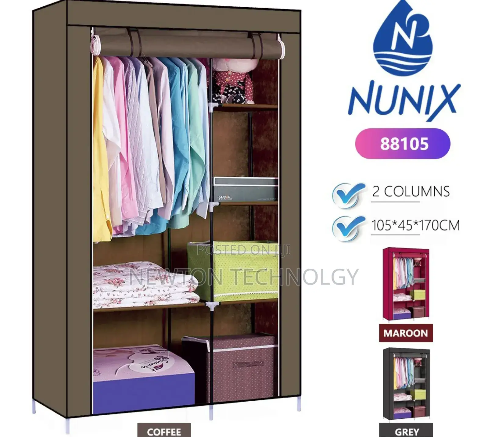 Mettallic Portable Wardrobe 2 Column