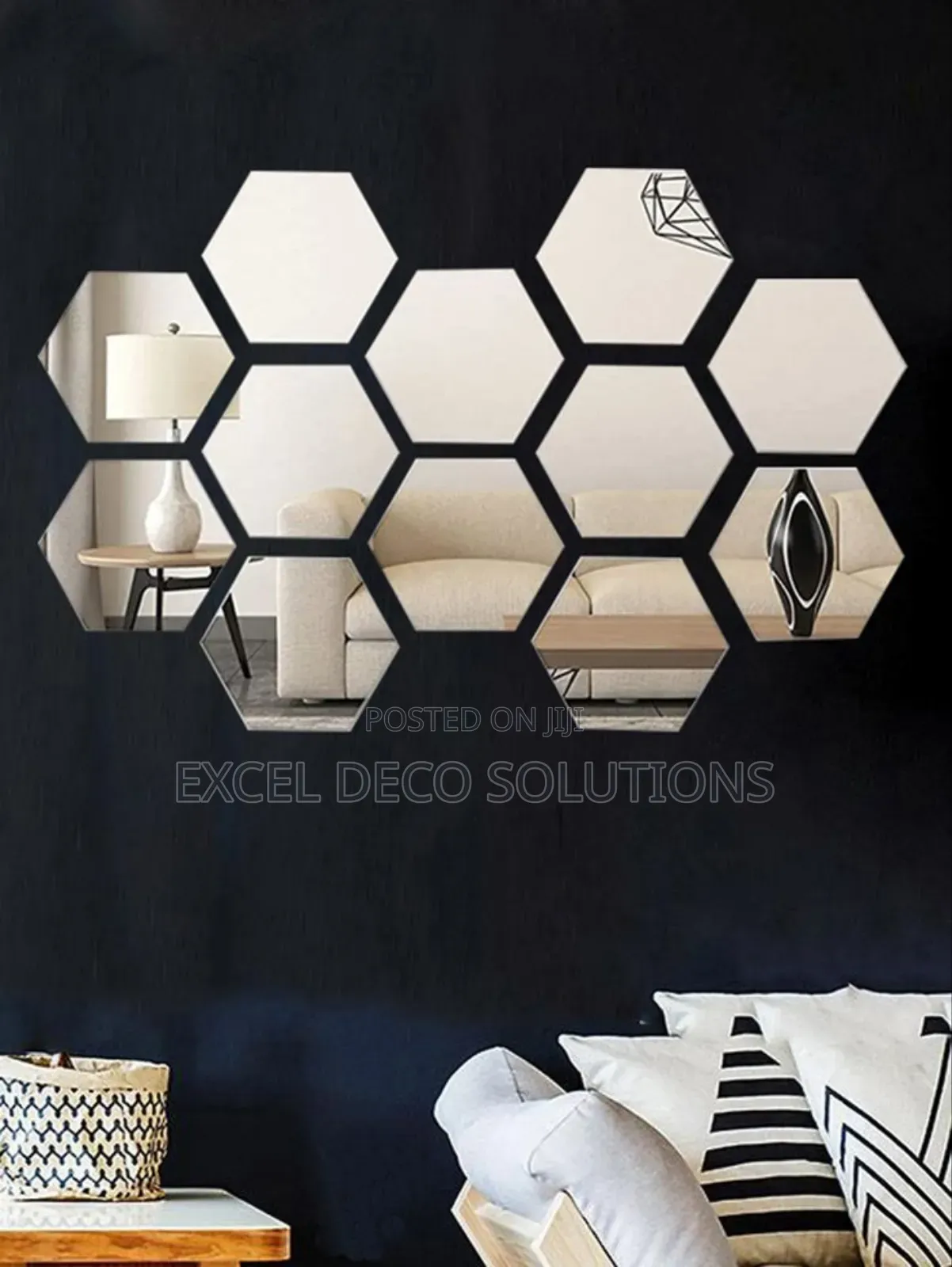 "Vintage Bronze Hex Mirror"