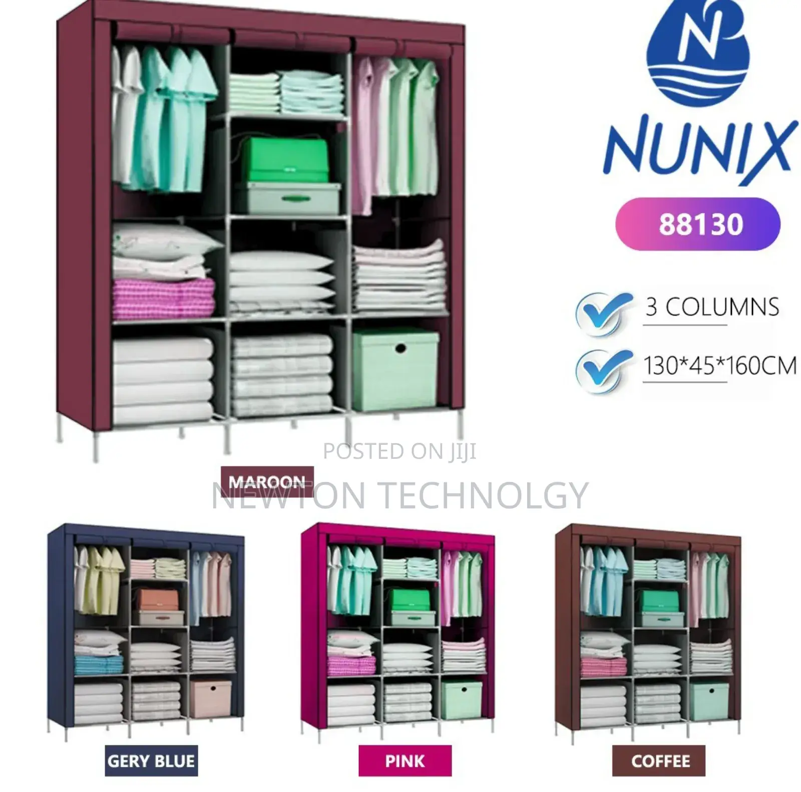 3-Column Portable Metallic Wardrobe