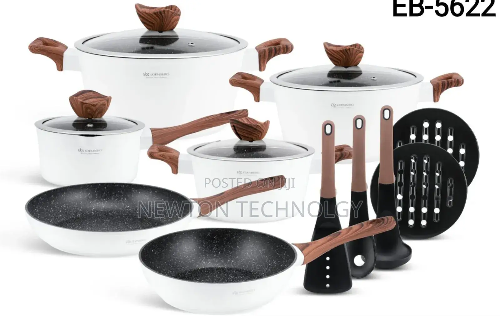15 Pieces White With Wooden Handle Cookware Pots Set