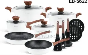 15 Pieces White With Wooden Handle Cookware Pots Set