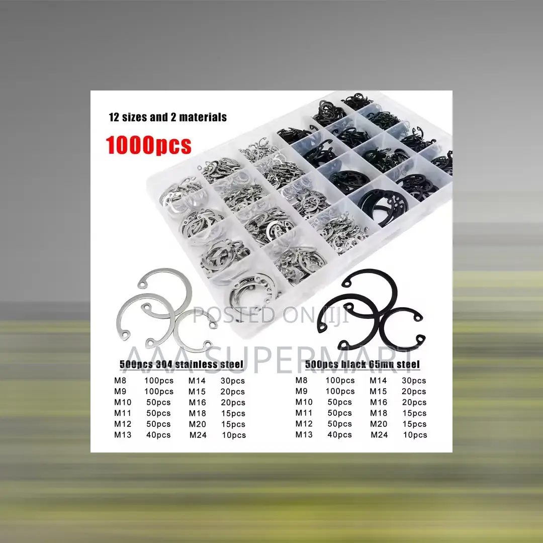 1000pc M8-M24 304 Stainless Steel Black Circlips Set