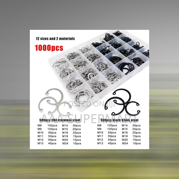 1000pc M8-M24 304 Stainless Steel Black Circlips Set