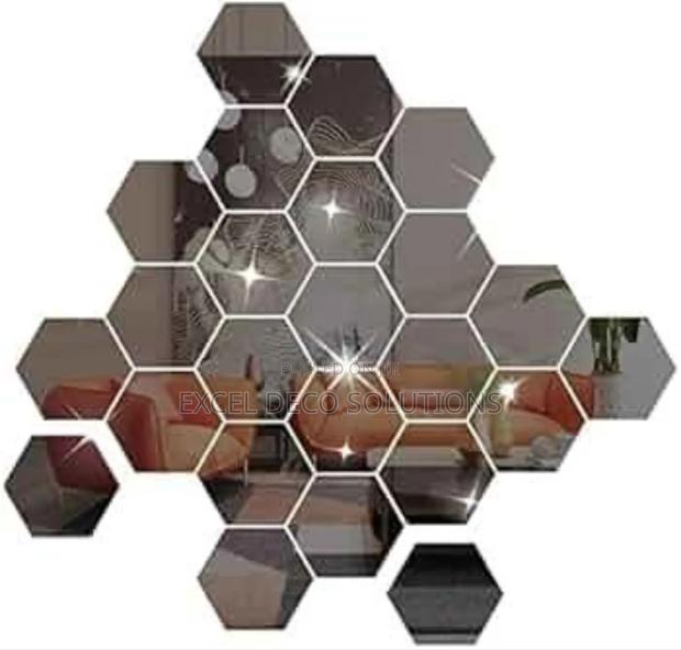 "Floating Frame Hex Mirror"