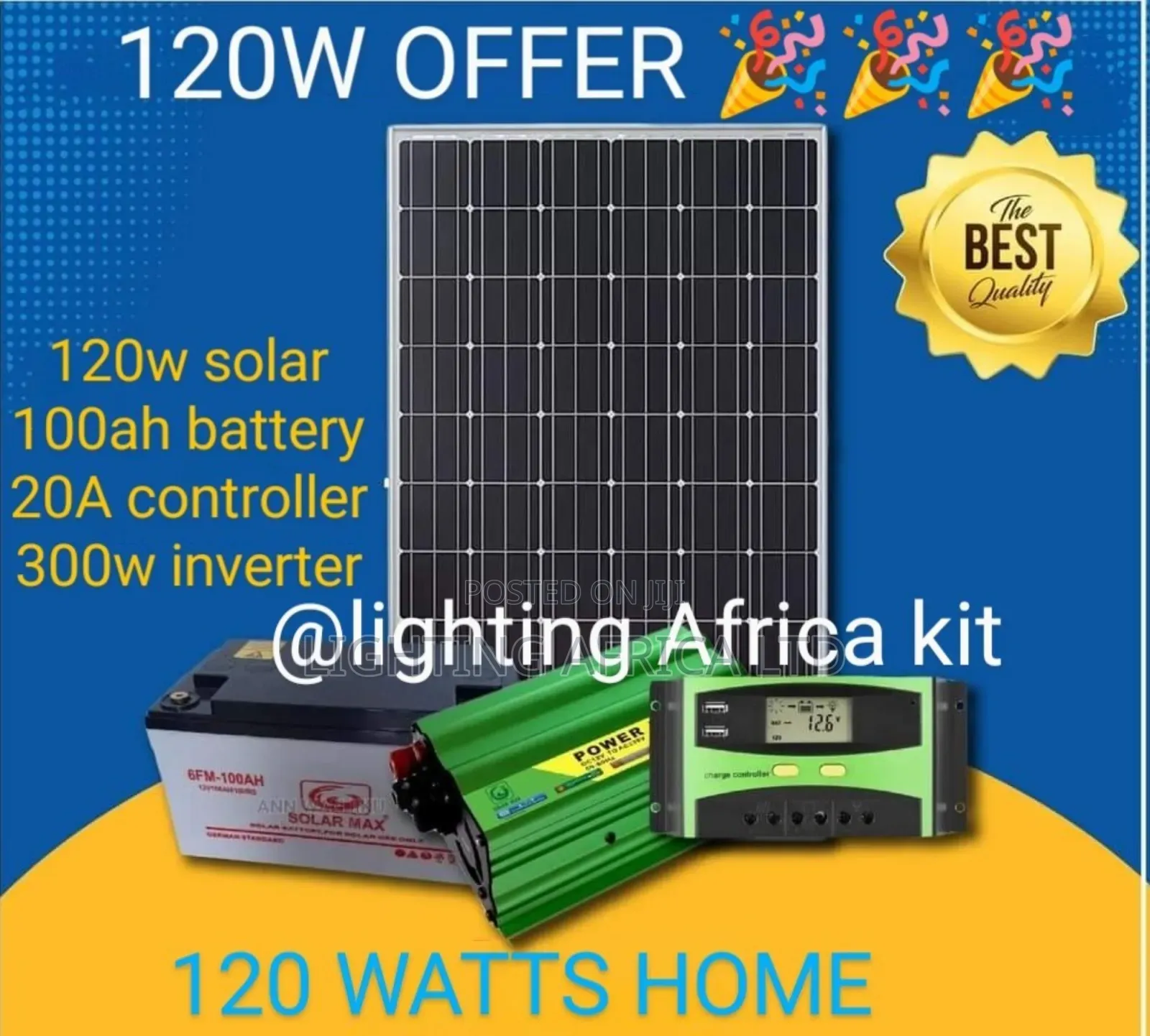 Simple 120 Watts Solar Full Package - 100ah Battery - 300w Inverter