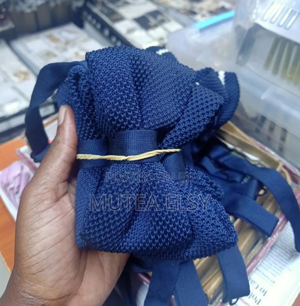 Navyblue Plain Stripped White Knitted Bowties - main view