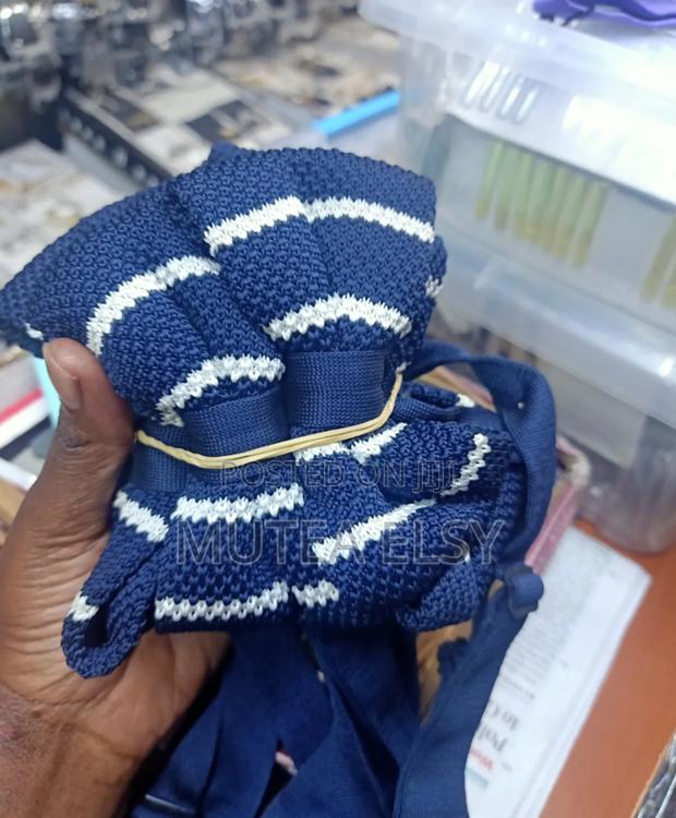 Navyblue Plain Stripped White Knitted Bowties - thumbnail 2