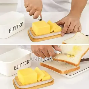 Ceramic Container, Airtight Bamboo Cover + Spread Knife*