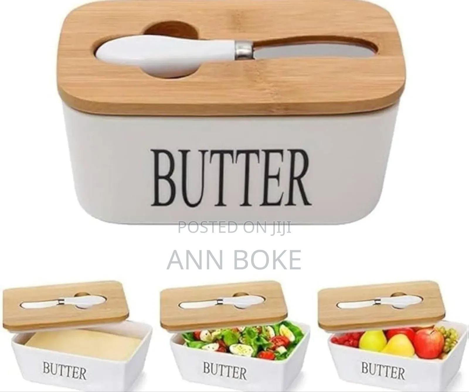 Ceramic Container, Airtight Bamboo Cover + Spread Knife*