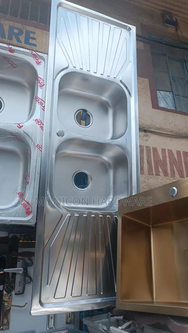 Long Double Bowl Kitchen Sink With a Table - main view