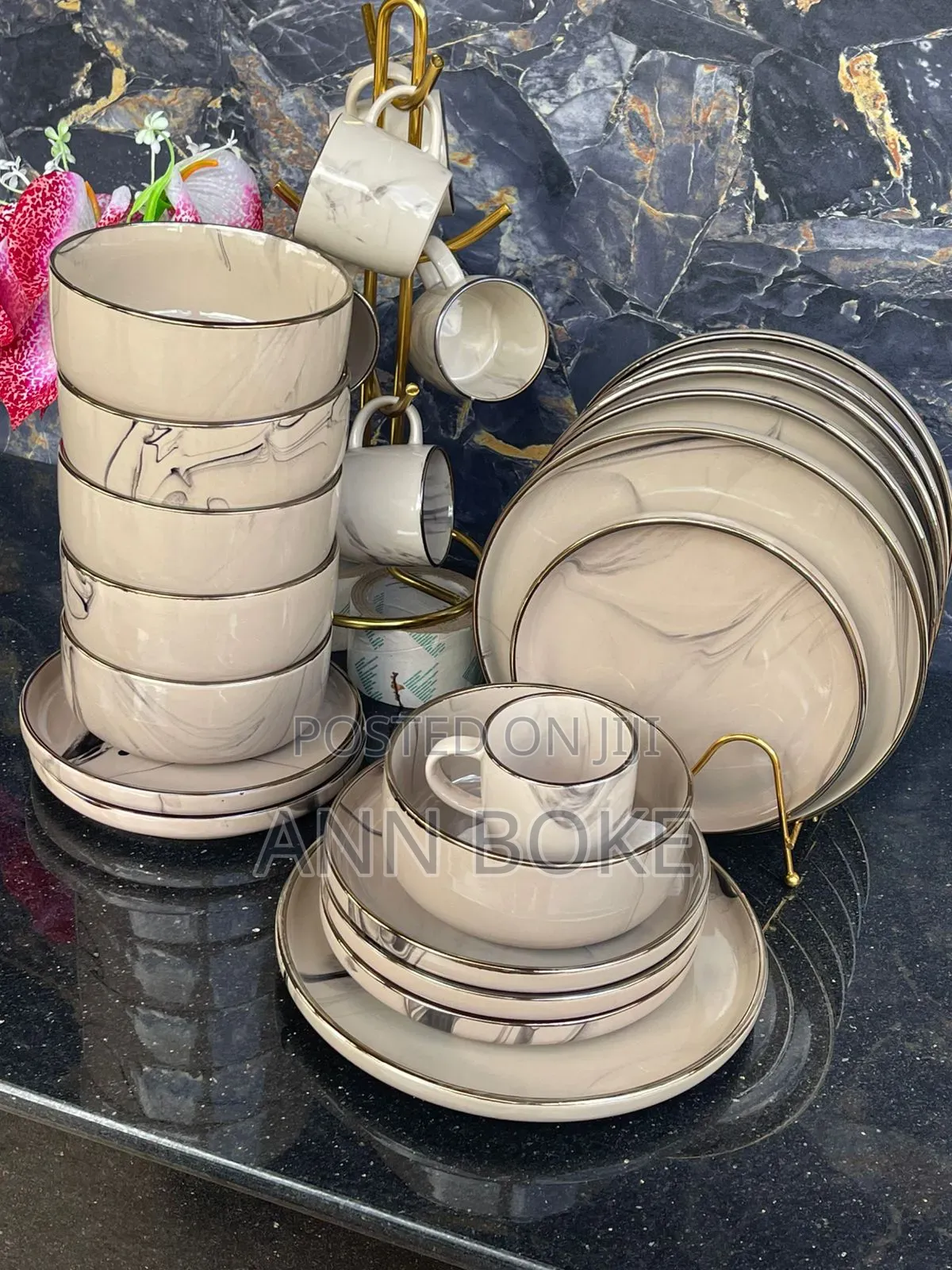 Marble Dinner Set 
24 PCS Set 
6 Cups (250 Mls)