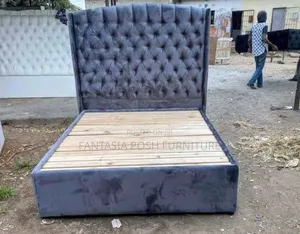 5x6 High-Back Tufted Fabric Bed Frame