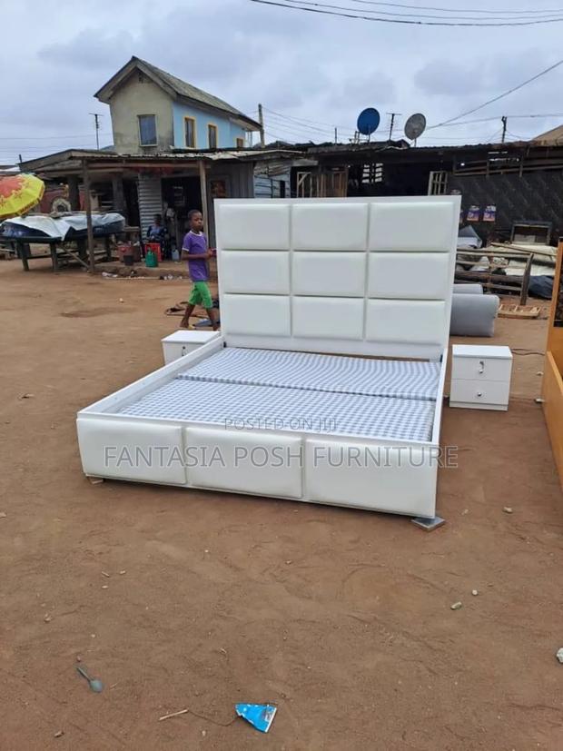 Modern White Panel Upholstered Bed Frame. 5 ×6 - main view