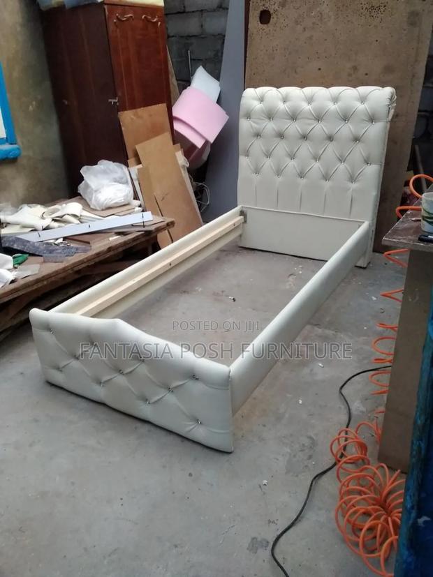 3.5x6 Tufted Single Bed Frame in Ivory Leatherette