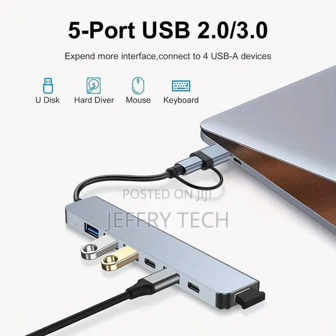 7 in 1 Usb 3.0 Hub, Type-C Splitter, Adapter, Dual Head Dock