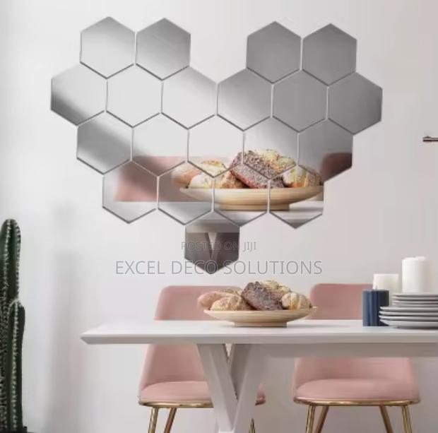 Hanging Leather Hexagon Mirror-12 Pcs Set