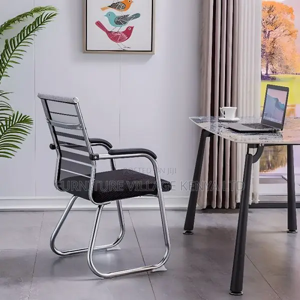 Office Chair: Stylish Fixed Mesh Chrome Visitor Lobby Chair