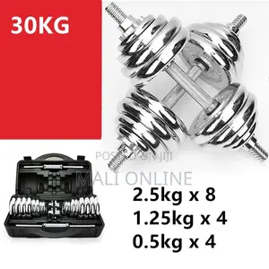 30kg Dumbbell Set Weight-Lifting Plate Steel Barbell Chrome