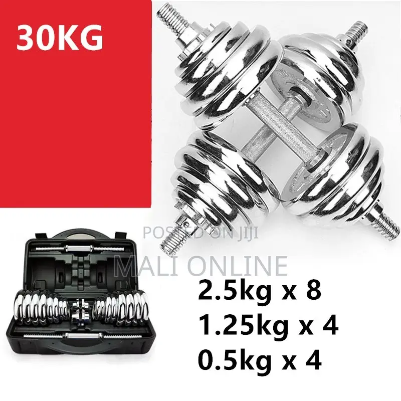 30kg Dumbbell Set Weight-Lifting Plate Steel Barbell Chrome