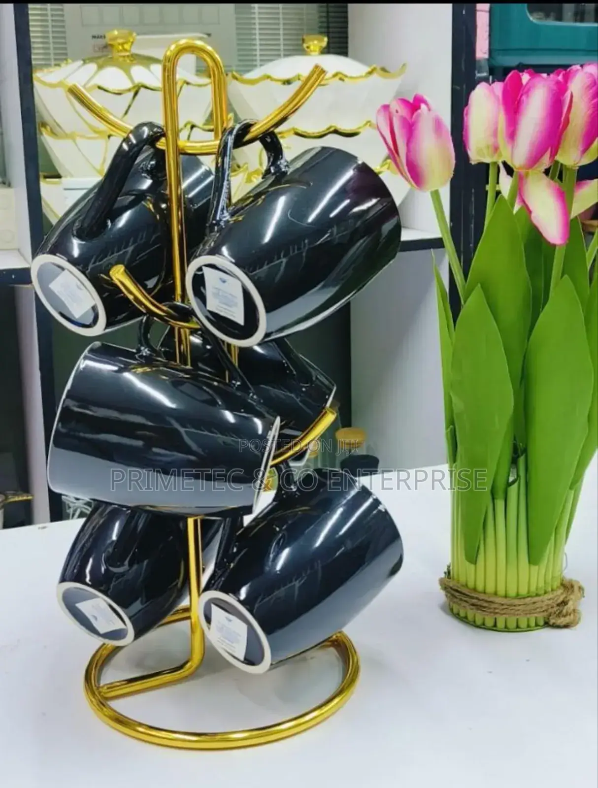 Black Ceramic Mugs 350ml 6 Cups