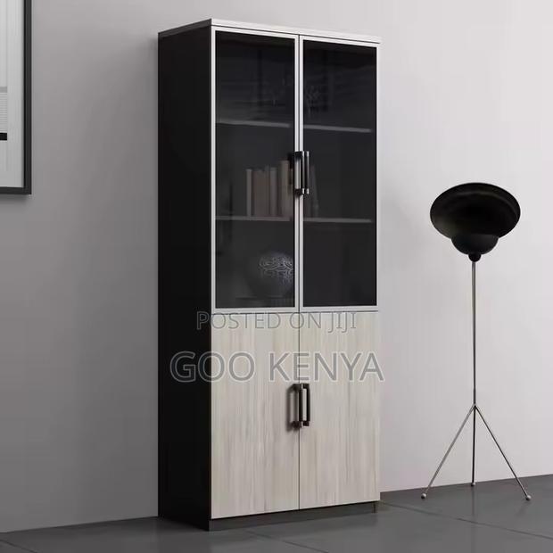 Office Cabinet ; 2-Door Glass Wooden Storage Office Cabinet