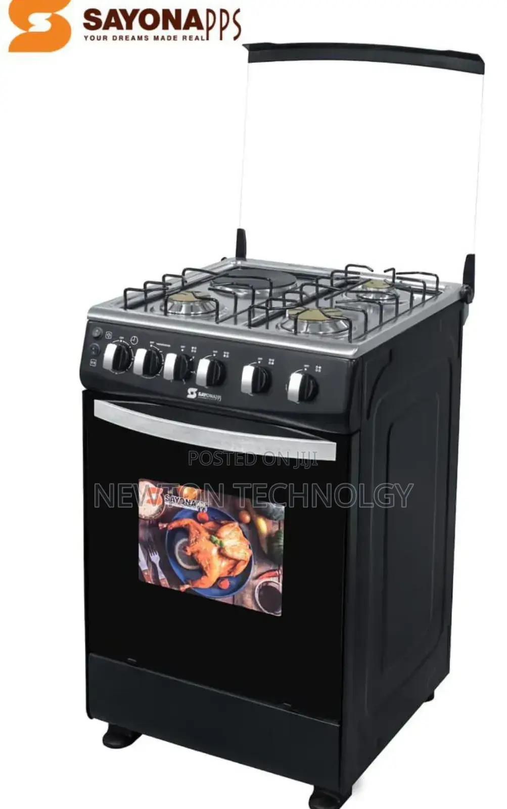 Black Sayona 3+1 Plate Standing Cooker With Gas Oven