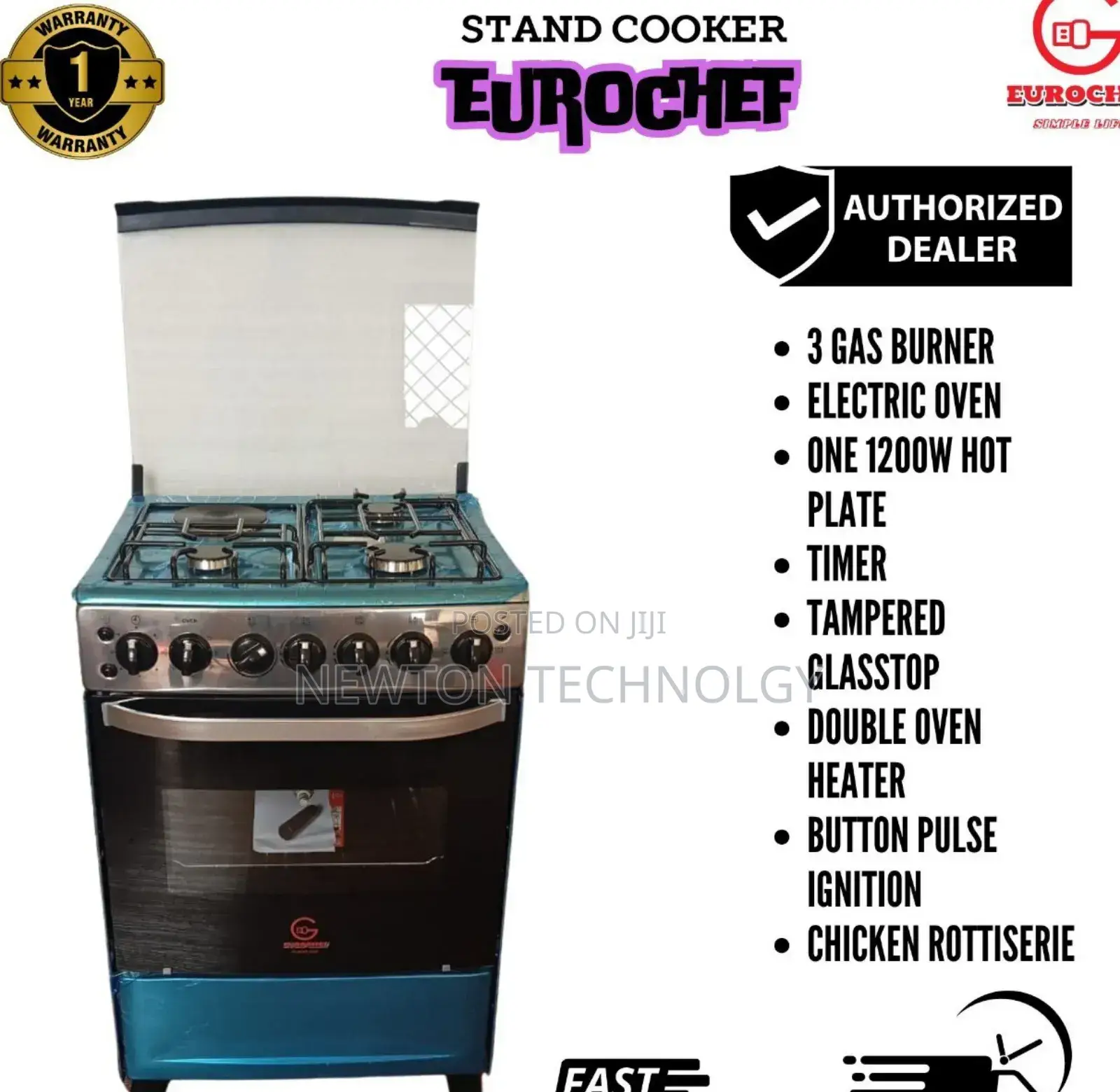 60*65 Eurochef Free Standing 3 Gas Burner +1e