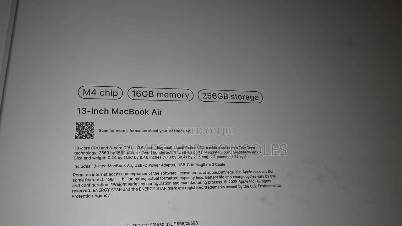 New Laptop Apple MacBook Air 16GB Apple M4 SSD 256GB