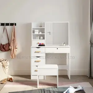 Dressers:White Beauty Station With Sliding Mirror and Bench