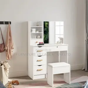 Dressers:White Beauty Station With Sliding Mirror and Bench