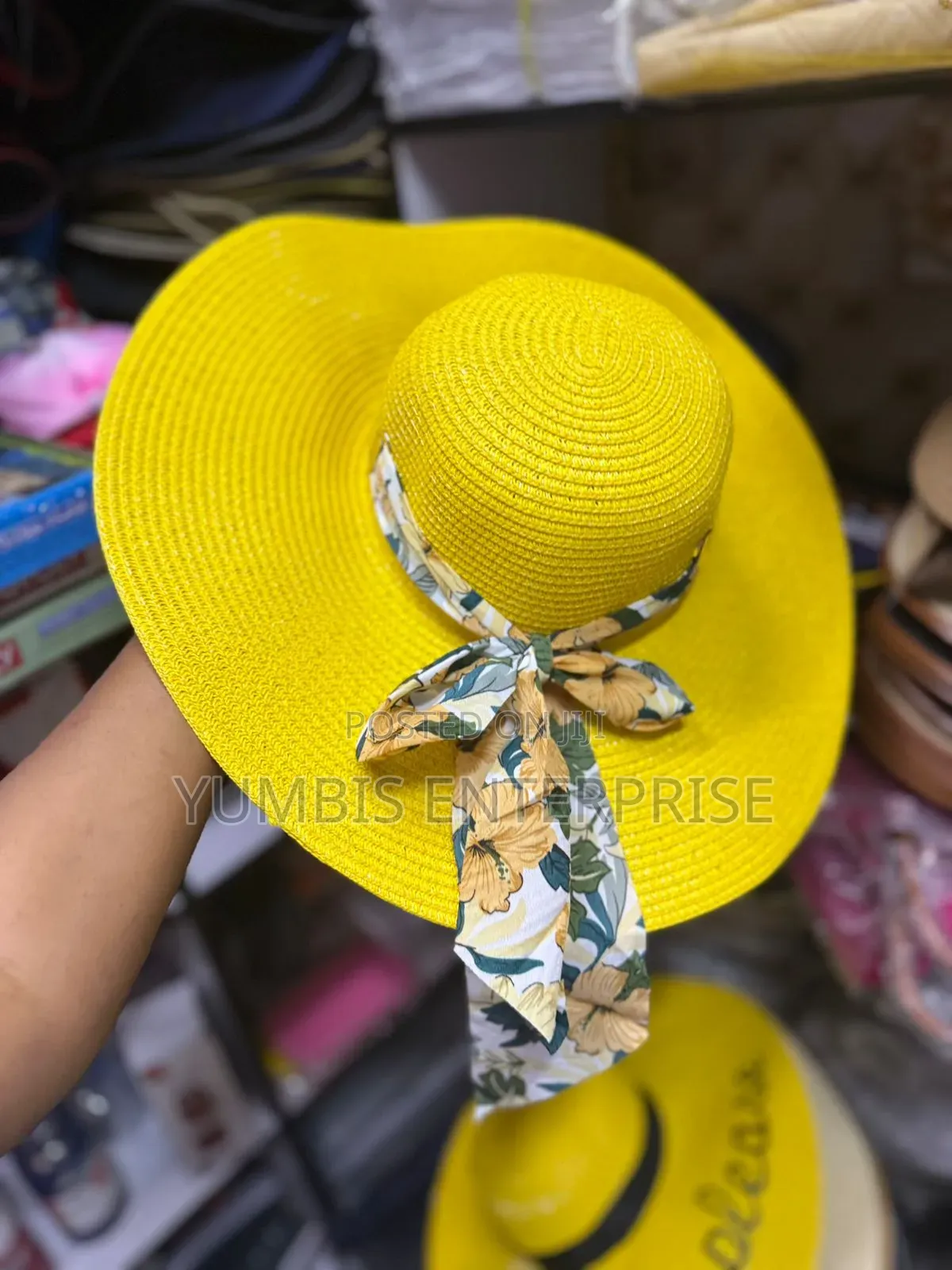 Yellow Beach Hats With a Bow String for Women's