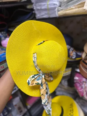 Yellow Beach Hats With a Bow String for Women's