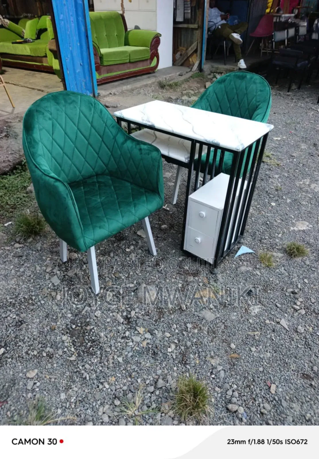 Manicure Set, Marble Table, Green Seats