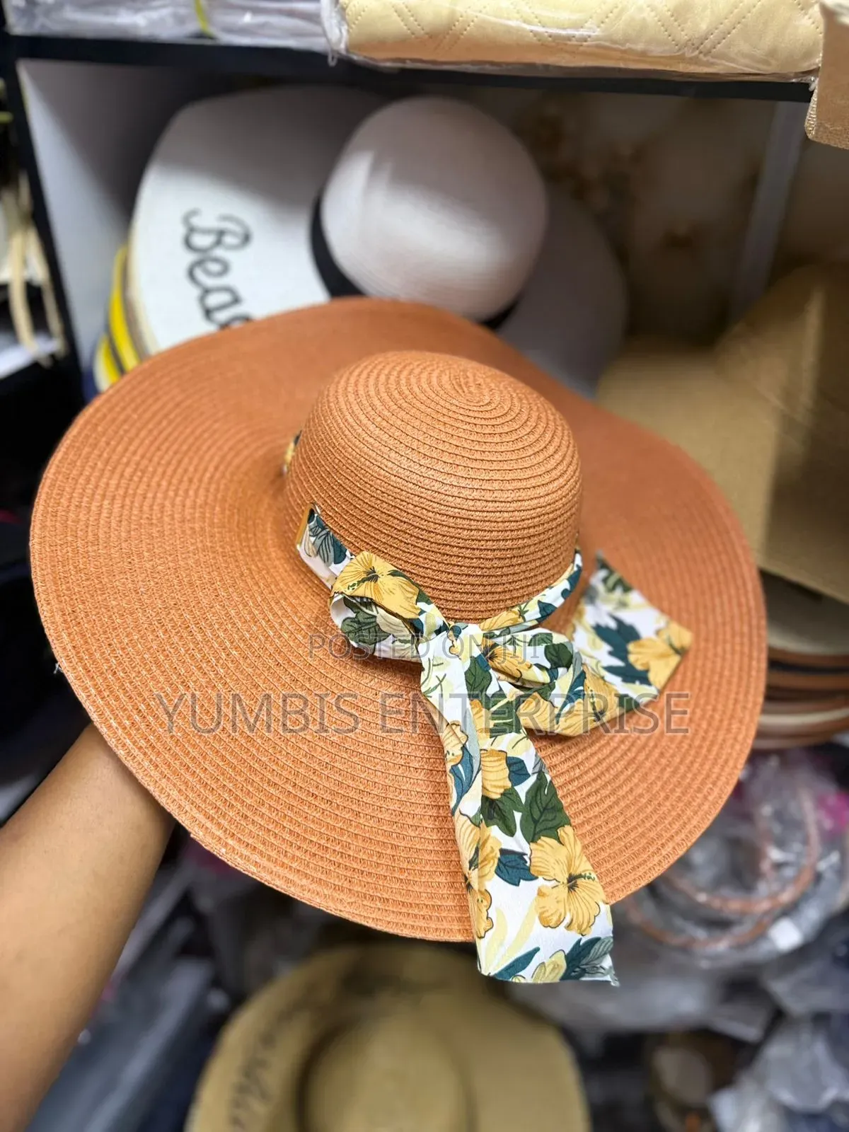 Orange Beach Hats With a Bow Scarf for Ladies