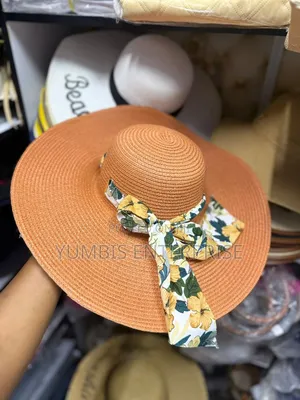 Orange Beach Hats With a Bow Scarf for Ladies