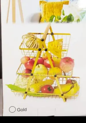 3 Layers Triangular Fruits Basket Gold