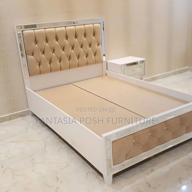 Modern Mirror Trim Upholstered Bed-Size 5 by 6