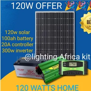 120 Watts Full Solar Kit - 100ah Battery - 300w Inverter - 4 Dc Bulbs