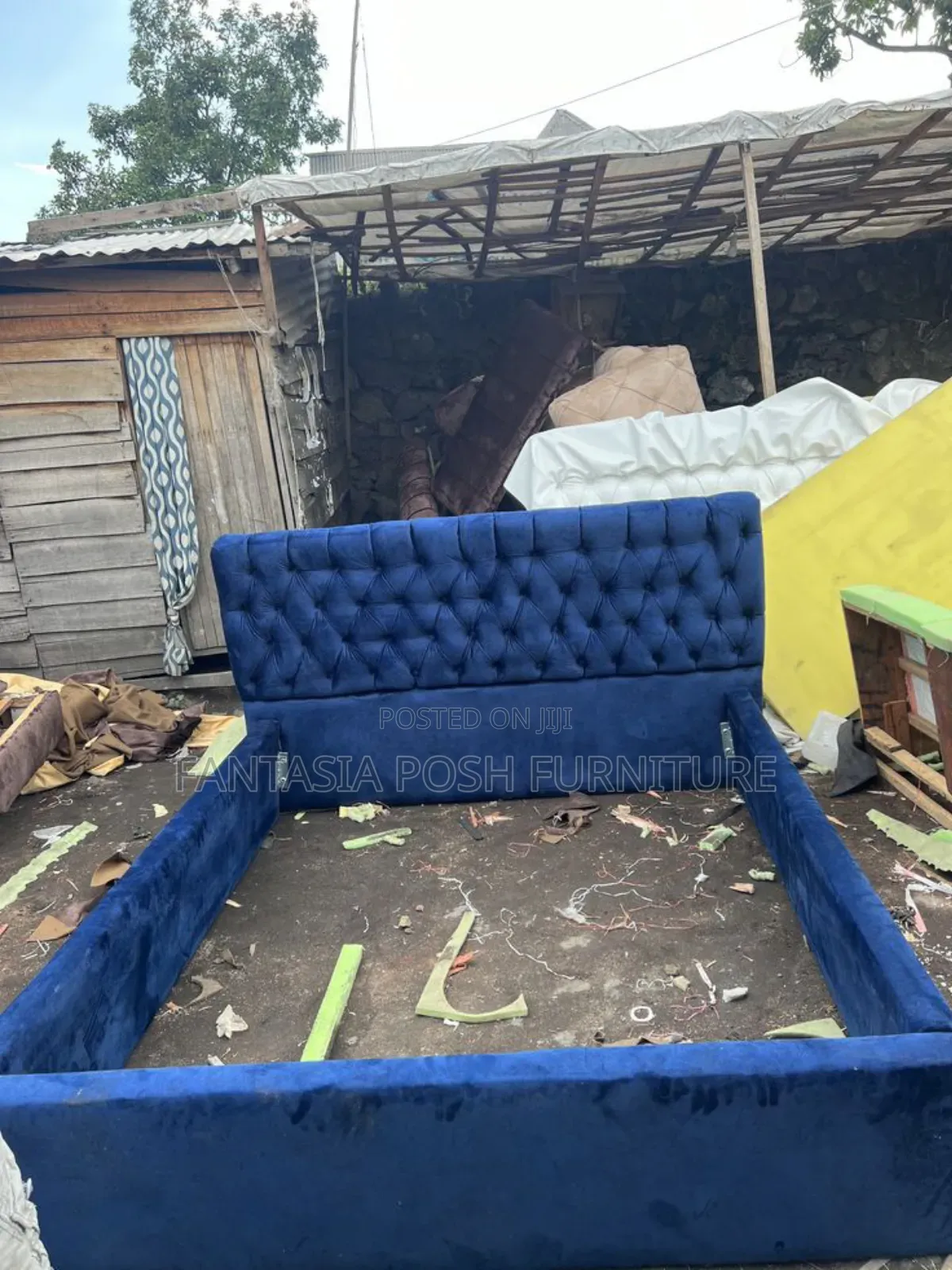 Deep Blue Tufted Velvet Bed Frame 5×6 -Negotiable