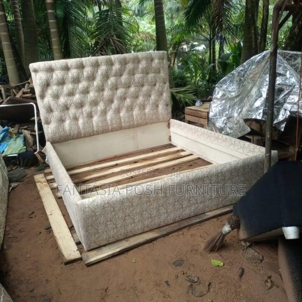 5x6 Tufted Upholstered Bed Frame in Beige
