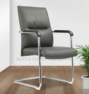 Office Chair: Modern Gray Leather High-Back Visitor Chair