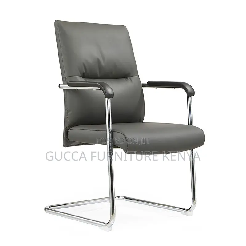Office Chair: Modern Gray Leather High-Back Visitor Chair