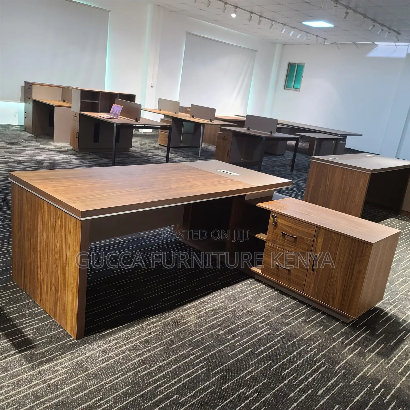Office Desk:1800mm Modern L-Desk With Side Storage-Wooden