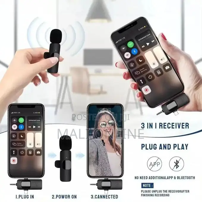 3-in-1wireless Lavalier Microphone 3.5mm Round Jack Cordless
