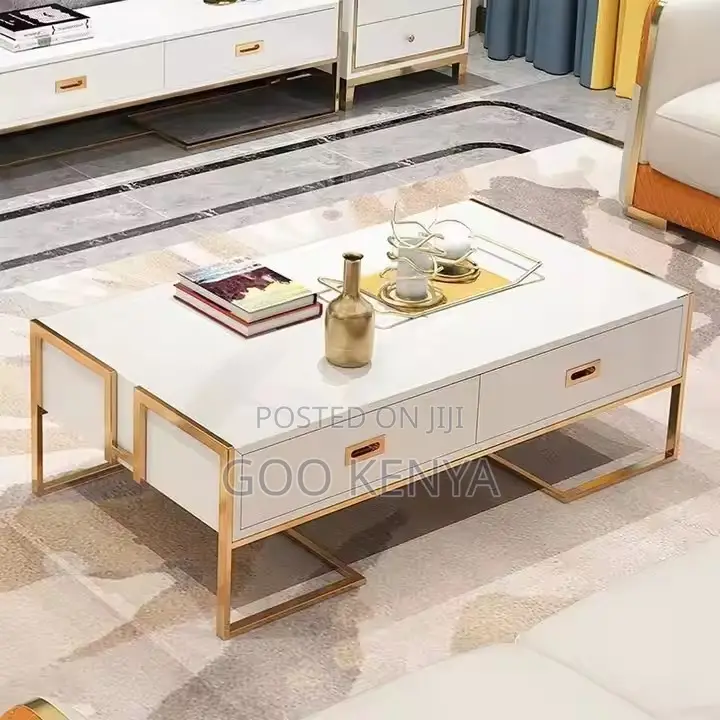 Coffee Table ; Rectangular Glass Modern Gold Coffee Table