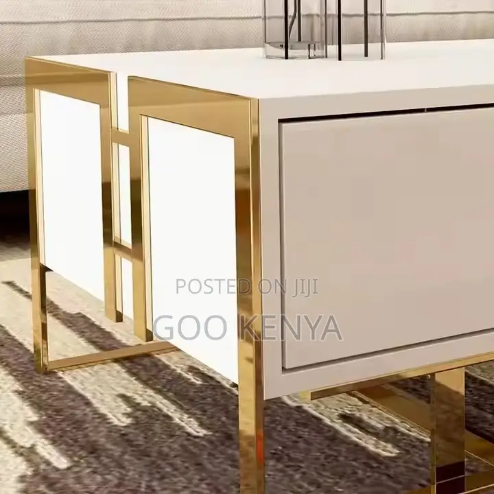 Coffee Table ; Rectangular Glass Modern Gold Coffee Table