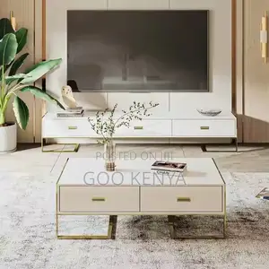 Coffee Table ; Rectangular Glass Modern Gold Coffee Table
