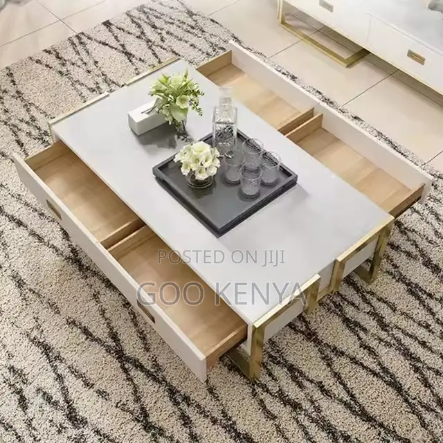 Coffee Table ; Rectangular Glass Modern Gold Coffee Table