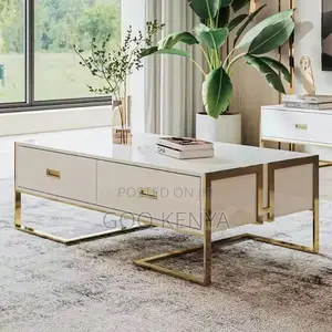 Coffee Table ; Rectangular Glass Modern Gold Coffee Table
