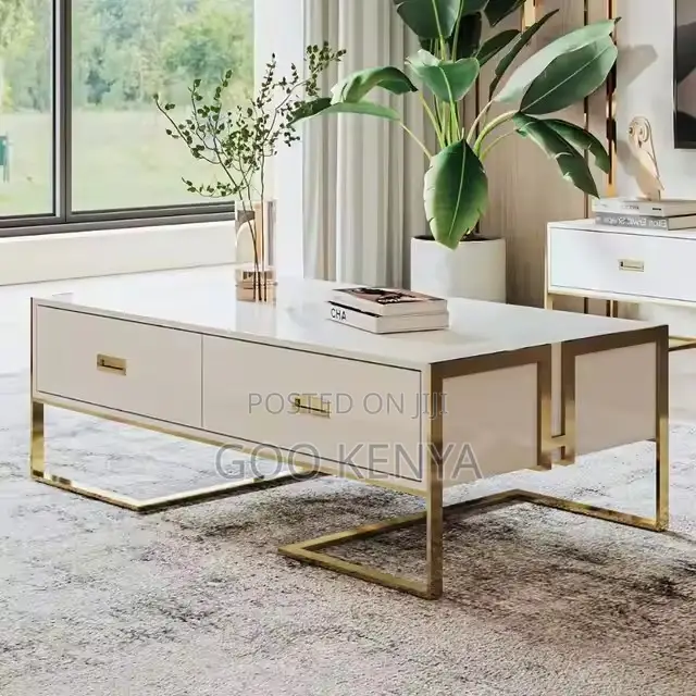 Coffee Table ; Rectangular Glass Modern Gold Coffee Table